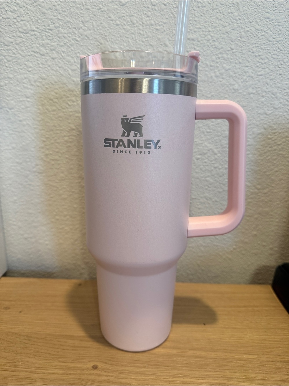 Stanley Light Pink Travel Tumbler with Handle and Straw 40 oz